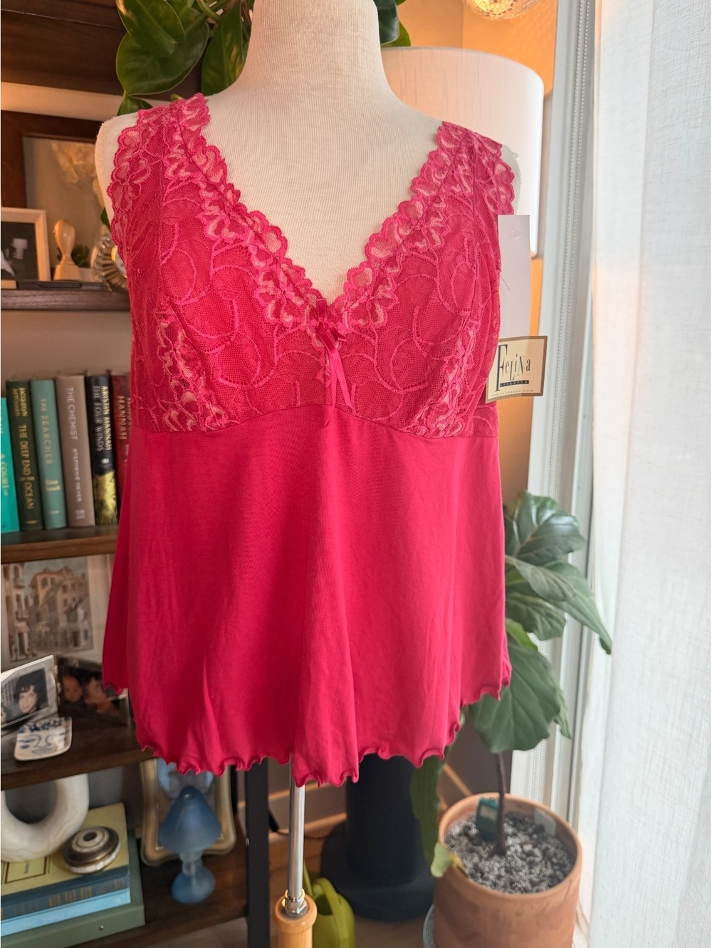 NWT Felina Pink Lace Trim Sleeveless Lingerie Top XXL